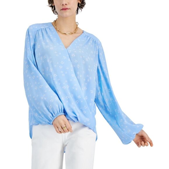 INC International Concepts Women's Printed Surplice Top, Bridget Ditsy, Sz. S - Picture 1 of 12